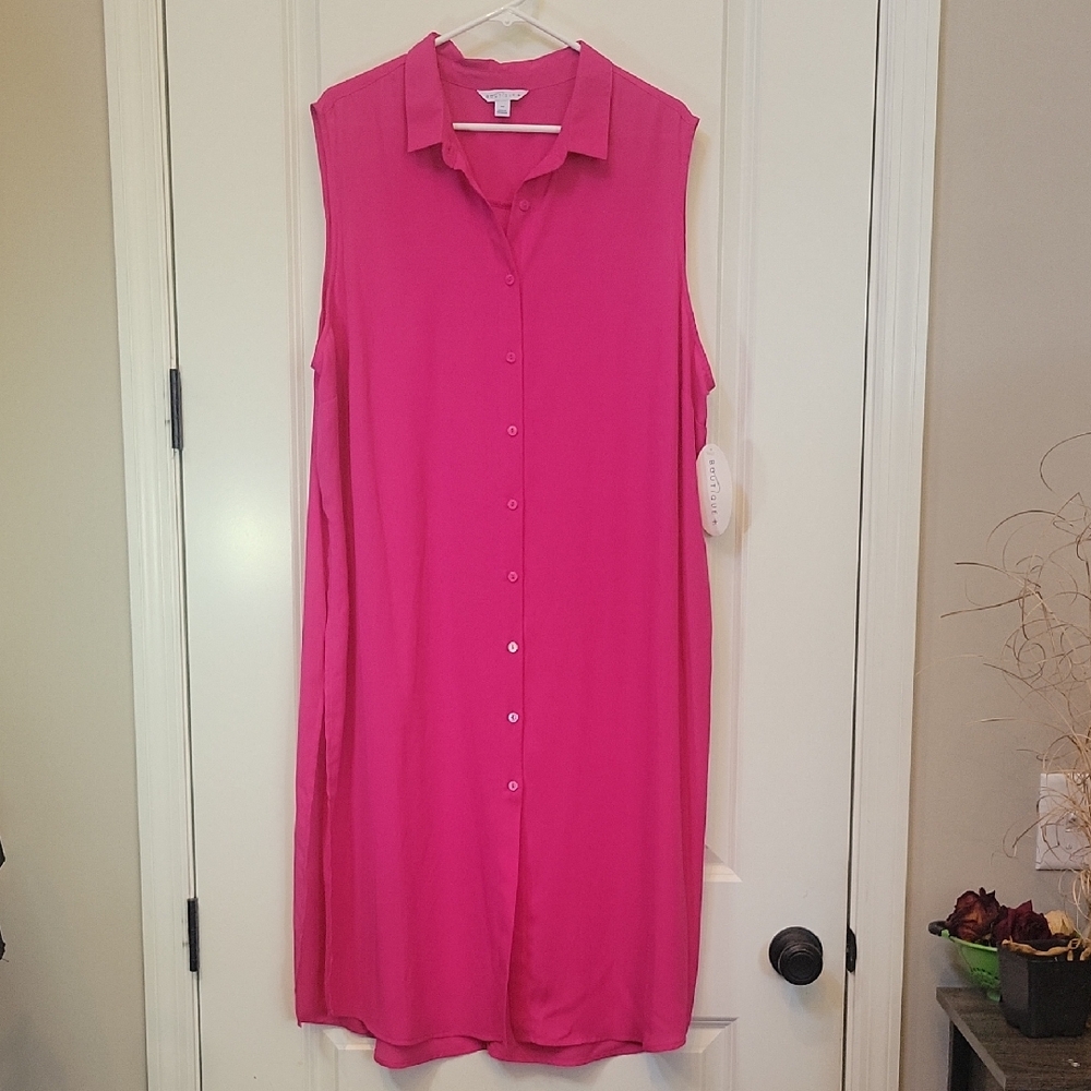 BOUTIQUE Sleeveless Hot Pink Button-Up Women's Top Side Slits 2X